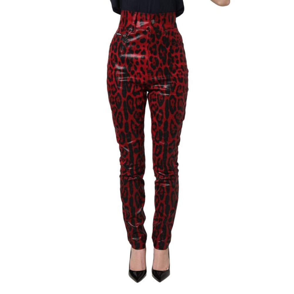 Dolce & Gabbana Red Leopard Skinny High Waist Denim Women's Jeans